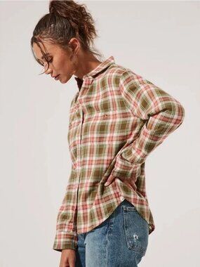 Pact Organic Cotton Shirt Green Plaid Flannel Long Sleeve Button Up